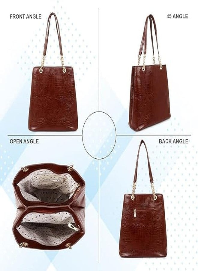 Purse Pulse Women's Faux Leather Spacious Canvas Handbag, Stylish Zip Pocket, Zippered Compartment, Office and Travel Friendly (Redwood) - Image 4